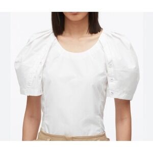 3.1‎ Phillip Lim Bloom Pleated Short Sleeve Scoop Neck White Blouse Sz 4